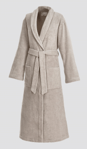 Terry bathrobe with shawl collar for women and men sand
