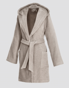 Short hooded terry bathrobe for women sand
