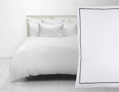 Christian Fischbacher Satin Duvet Cover Set Premium white with black frame